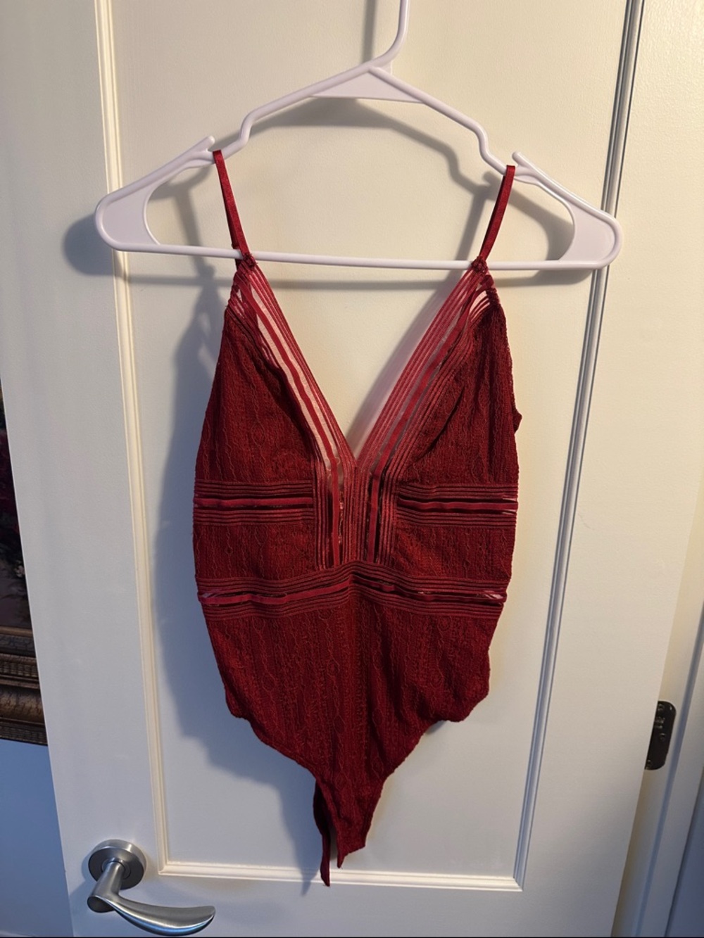 Lulu's Burgundy Lace Deep V Bodysuit